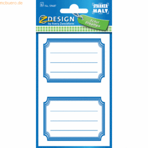 10 x Z-Design Buchetikett Papier 76x120mm 6 Bogen Motiv Rahmen blau 12
