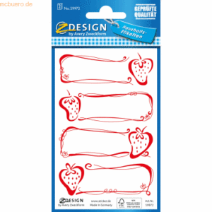 10 x Z-Design Haushalts-Etiketten Papier Erdbeere weiß rot 8 Aufkleber