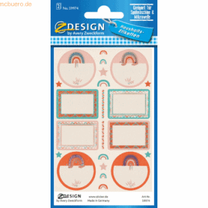 10 x Z-Design Namens-Etiketten Folie Rahmen mit Muster braun blau oran