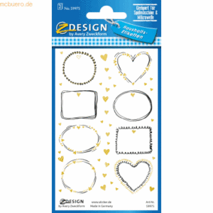 10 x Z-Design Namens-Etiketten Folie Doodle Rahmen schwarz weiß gold 1