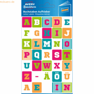 10 x Avery Zweckform Buchstaben-Etiketten A-Z bunt 70 Stück