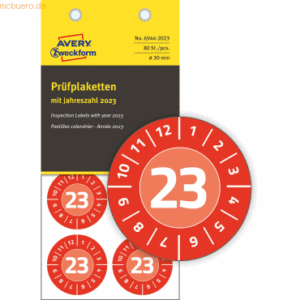 Avery Zweckform Prüfplaketten 30mm 10 Bogen/80 Etiketten 2023 rot