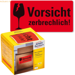 Avery Zweckform Warnetiketten Vorsicht zerbrechlich! 100x50mm neon rot