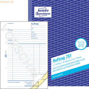 Avery Zweckform Formularbuch Auftrag A5 selbstdurchschreibend 3x50 Bla