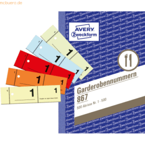 Avery Zweckform Garderobennummern A6 farbig sortiert 100 Blatt / Block