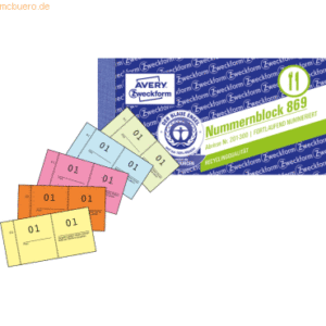 Avery Zweckform Nummernblocks 105x53mm 1-1000 5 farbig sortiert