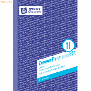 Avery Zweckform Formularbuch Zimmerrechnung A5 beidseitig bedruckt 50