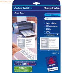 Avery Zweckform Visitenkarten Inkjet/Laser/Kopier 200g weiß VE=250 Stü