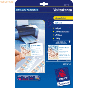 Avery Zweckform Visitenkarten Classic 85x54 mm 200 g/qm Inkjet matt 25