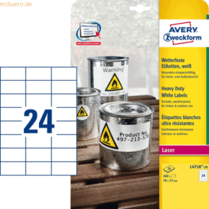 Avery Zweckform Etiketten wetterfest Polyester weiß 70x37mm VE=480 Eti