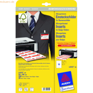 Avery Zweckform Einsteckschilder 90x54 mm 190 g/qm 20 Blatt/200 Stück