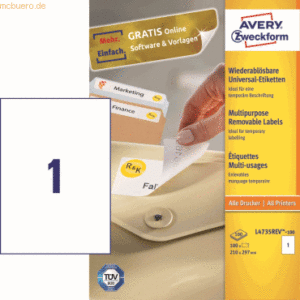 Avery Zweckform Universal-Etiketten 210x297 mm 100 Blatt/100 Etiketten