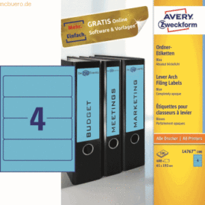 Avery Zweckform Ordner-Etiketten 192x61mm blau 100 Blatt/400 Etiketten