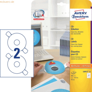 Avery Zweckform CD-Etiketten Inkjet/Laser/Kopier 117mm weiß VE=50 Stüc