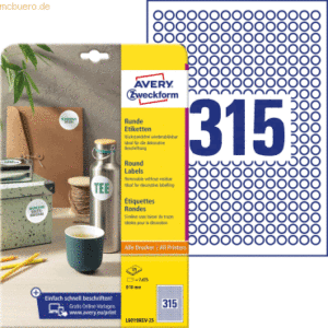 Avery Zweckform Etiketten in Sonderformaten 10 mm 25 Blatt/7875 Etiket