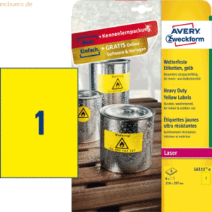 Avery Zweckform Etiketten wetterfest Polyester gelb 210x297mm 8 Etiket
