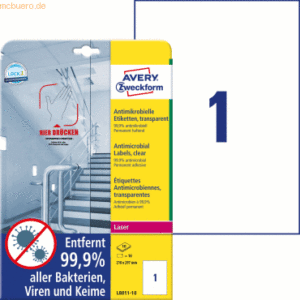 Avery Zweckform Etiketten antimikrobiell 210x297mm permanent transpare