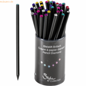 36 x Brunnen Bleistift Brillant schwarz mit Strassteinen farbig sortie