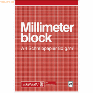 10 x Brunnen Millimeterblock A4 80g/qm 20 Blatt rotbraun