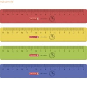 10 x Brunnen Lineal Kunststoff für Linkshänder 17cm farbig sortiert