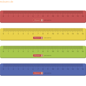 10 x Brunnen Lineal 16cm Kunststoff farbig sortiert