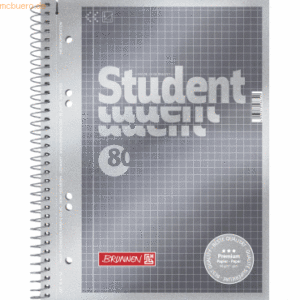 5 x Brunnen Collegeblock Premium Student A5 90g/qm 80 Blatt kariert