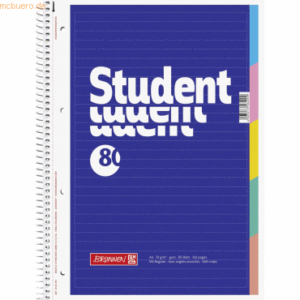 5 x Brunnen Kollegblock Student A4 70g/qm liniert 80 Blatt Register bl