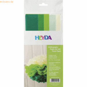 5 x Heyda Seidenpapier 50x70cm 20g/qm grün / 5 Farben VE=10 Bögen