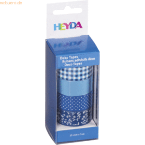 5 x Heyda DekoTape Papier 15mmx5m VE=4 Stück sortiert azur