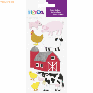 6 x Heyda Sticker-Etikett Farmtiere 8 Stück bunt