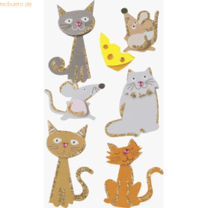 6 x Heyda Sticker-Etikett Katzen 6 Stück bunt