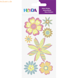 6 x Heyda Sticker-Etikett Blumen spitz pastell 7 Stück bunt