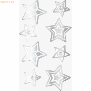 6 x Heyda Sticker-Etikett Silbersterne 8 Stück bunt