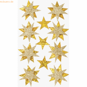 6 x Heyda Sticker-Etikett Sterne gold 15 Stück 4-farbig