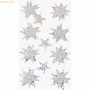 6 x Heyda Sticker-Etikett Sterne silber 15 Stück 4-farbig