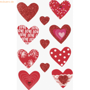 6 x Heyda Sticker-Etikett Herzen rot/weiß 11 Stück 4-farbig
