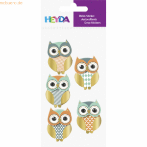 6 x Heyda Sticker-Mix Eule metallic