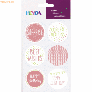 6 x Heyda Sticker Birthday rund