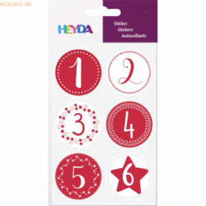6 x Heyda Sticker Zahlen Advent rund rot