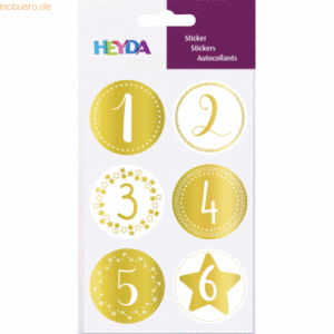 6 x Heyda Sticker Zahlen Advent rund gold