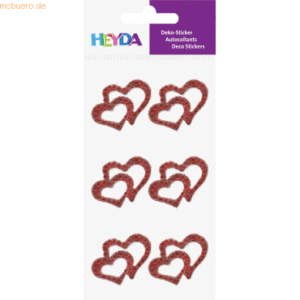 6 x Heyda Sticker-Etikett Acrylsteinen Herzen rund rot 6 Stück