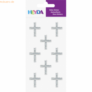 6 x Heyda Sticker-Etikett Acrylsteinen Kreuze rund glasklar 8 Stück