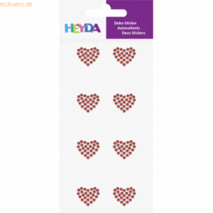6 x Heyda Sticker-Etikett Acrylsteinen Herz rund rot 8 Stück