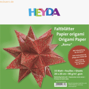 5 x Heyda Faltblätter 20x20cm 33 Blatt rot/gold