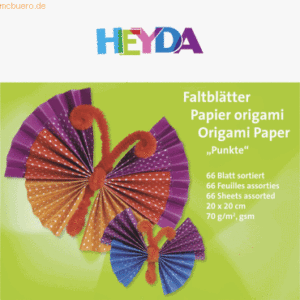 5 x Heyda Falblätter Papier 20x20cm 6 Farben sortiert VE=66 Blatt
