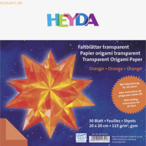 5 x Heyda Falblätter Papier 20x20cm orange transparent VE=30 Blatt
