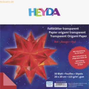 5 x Heyda Falblätter Papier 20x20cm rot transparent VE=30 Blatt