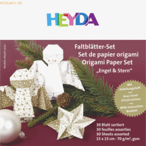 5 x Heyda Faltblätter Engel & Stern Papier 15x15cm gold VE=30 Blatt