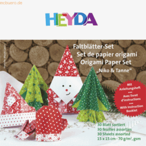 5 x Heyda Faltblätter Niko & Tanne Papier 15x15cm rot/grün/weiß VE=30