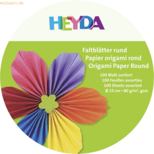 5 x Heyda Faltblätter rund Papier 15cm 10 Farben sortiert in VE=100 Bl